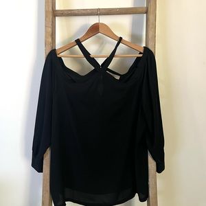 Loft off shoulder, cold shoulder black blouse top